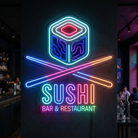 Neon bord op maat voor een sushirestaurant